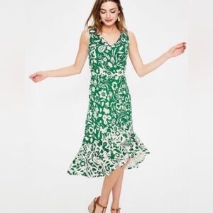 Boden Eliza jersey midi dress green white floral sz 6 petite